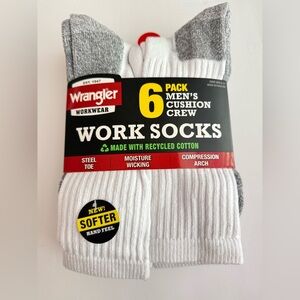 Wrangler Workwear Work Socks 6PK Mens Cushion Crew Size 6-12 White